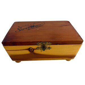 Vintage Cedar Keepsake Trinket Box Engraved Sweetheart Design, Brass Hinges